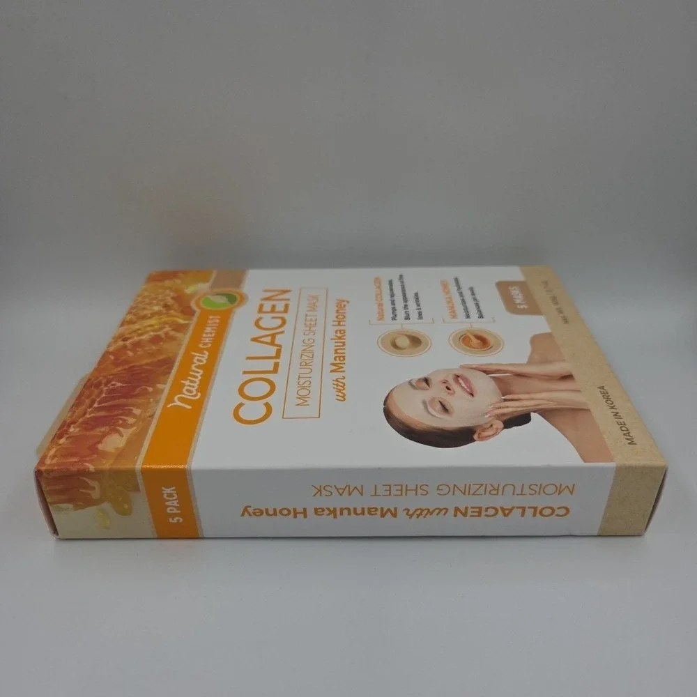 5 Packs Collagen & Manuka Honey Sheet Face Mask-Moisturizing, Anti-aging Firming
